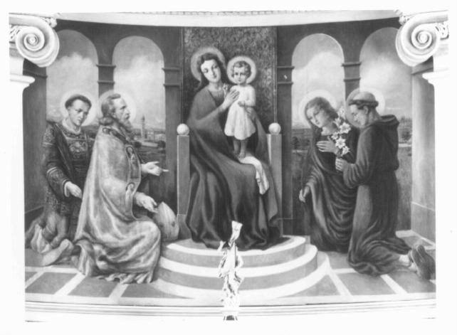 Madonna in trono con Bambino tra i Santi patroni di Padova (dipinto) di Soranzo Antonio (sec. XX)