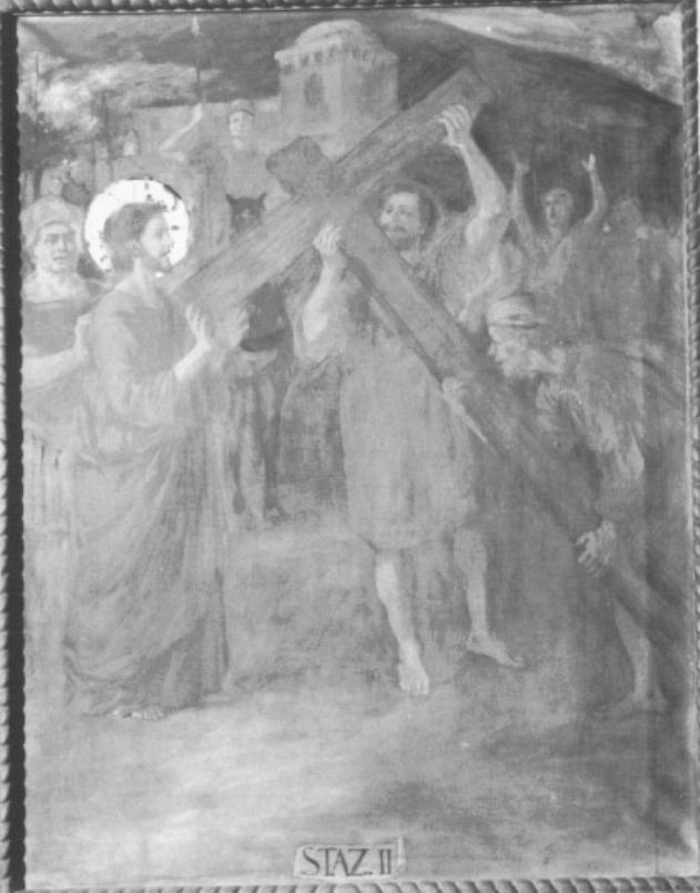 stazione II: Gesù caricato della croce (dipinto) di Taddio L, Zanette P - ambito italiano (prima metà sec. XX)