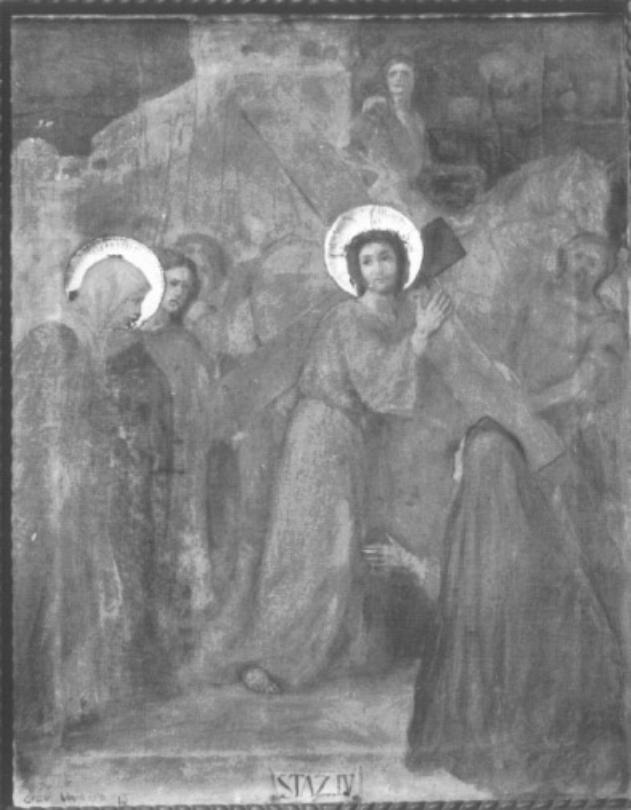 stazione IV: Gesù incontra la Madonna (dipinto) di Taddio L, Zanette P - ambito italiano (prima metà sec. XX)