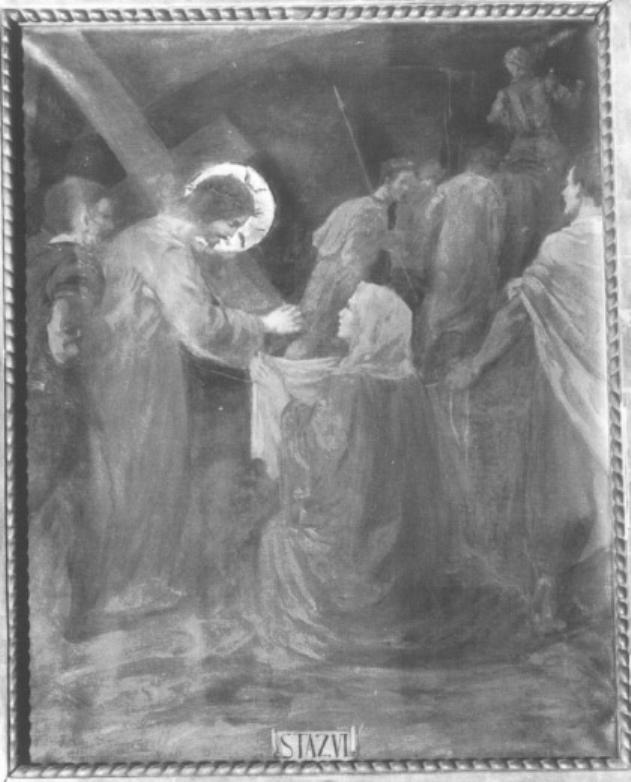 stazione VI: Gesù asciugato dalla Veronica (dipinto) di Taddio L, Zanette P - ambito italiano (prima metà sec. XX)