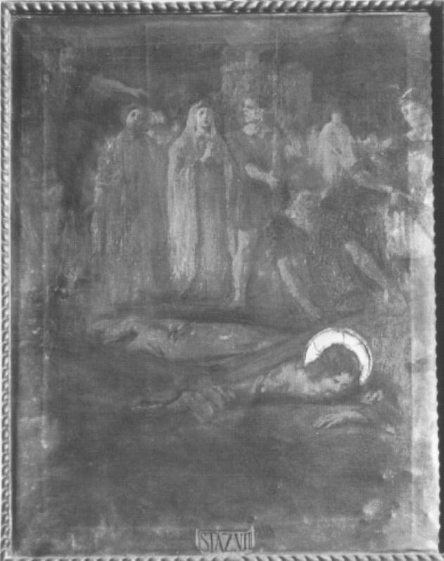 stazione VII: Gesù cade sotto la croce la seconda volta (dipinto) di Taddio L, Zanette P - ambito italiano (prima metà sec. XX)