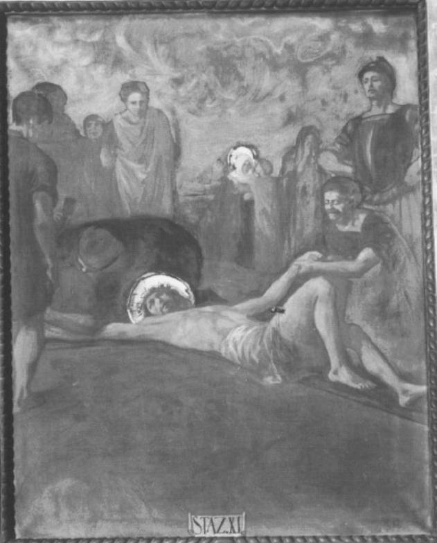 stazione XI: Gesù cade sotto la crocela prima volta (dipinto) di Taddio L, Zanette P - ambito italiano (prima metà sec. XX)