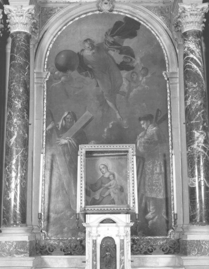 Dio Padre, San Lorenzo, Sant'Andrea (dipinto) di Liberi Pietro (sec. XVIII)