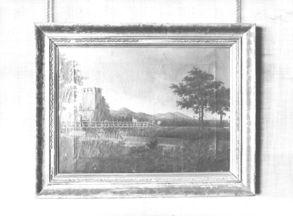 veduta del ponte della torre di Este (dipinto) - ambito veneto (prima metà sec. XIX)