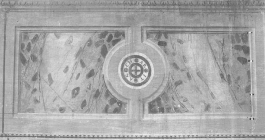 motivi decorativi a specchiature marmoree/ Emblema della Confraternita (dipinto) di Varotari Dario (sec. XVI)