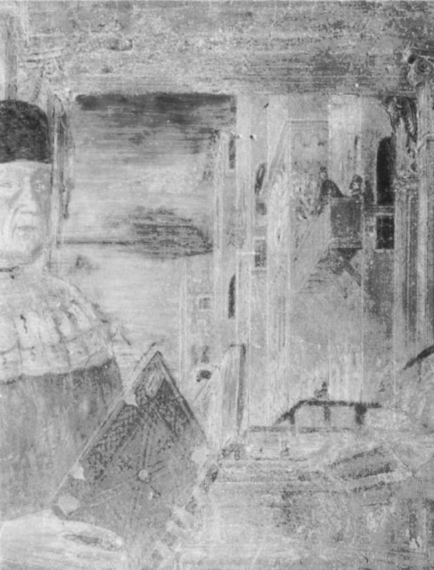 ritratto di uomo nello studio/ veduta prospettica (dipinto) - ambito padovano (sec. XV)
