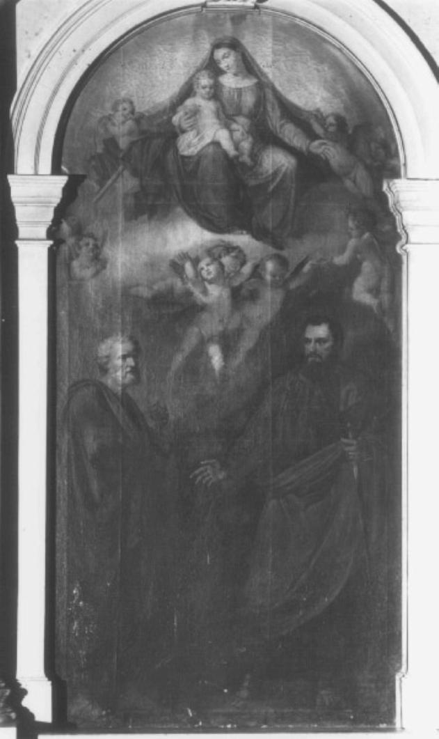 Madonna con Bambino tra San Pietro apostolo e San Paolo apostolo (dipinto) di Santi Sebastiano (sec. XIX)