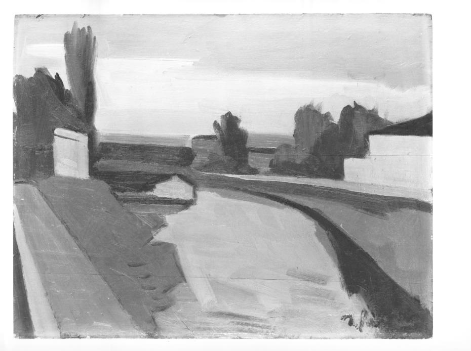 veduta del Bacchiglione a Padova (dipinto) - ambito veneto (sec. XX)