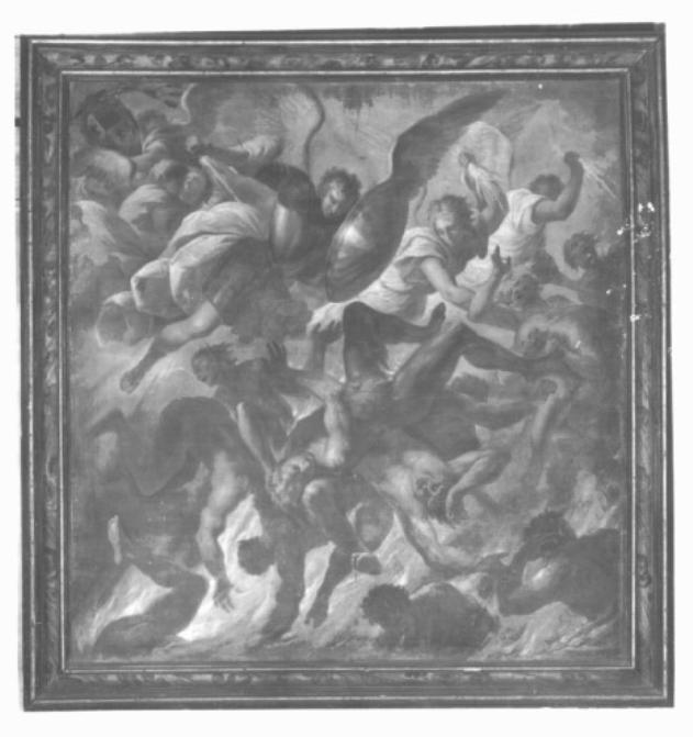 San Michele scaccia gli angeli ribelli (dipinto) di Ridolfi Agostino (attribuito) (sec. XVII)