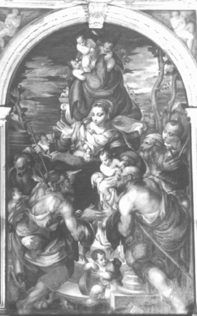 Madonna della Misericordia e Santi (dipinto) di Marescalchi Pietro Detto Spada - ambito veneto (sec. XVI)