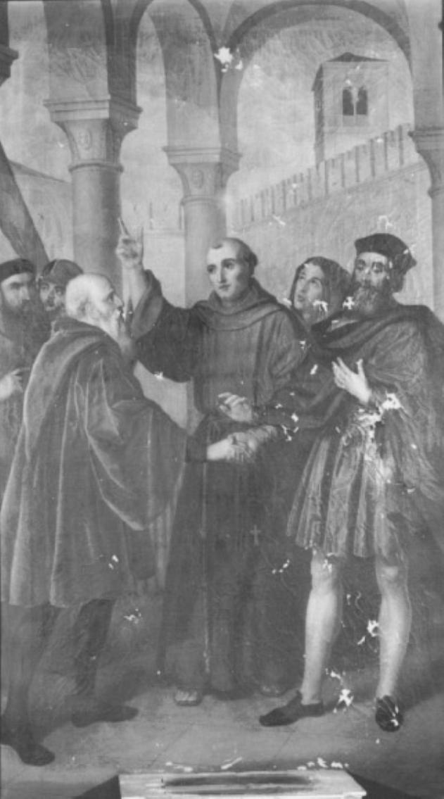 Beato Bernardino da Feltre riconcilia gli Odescalchi e i Baglioni a Perugia (dipinto) di Agosti Francesco - ambito bellunese (sec. XIX)