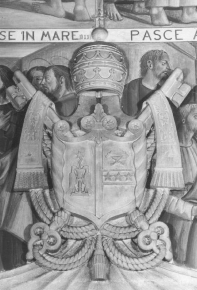 stemma con simboli papali (decorazione plastica) di Segusini Giuseppe - bottega veneta (sec. XIX)