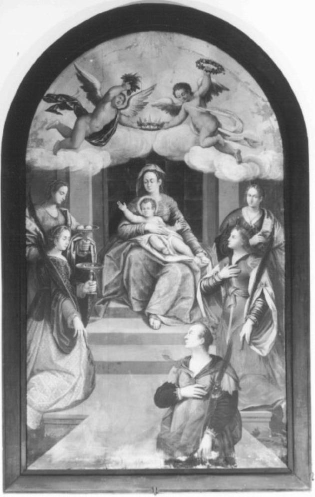 Madonna con Bambino in trono e Sante (dipinto) di Frigimelica Francesco (sec. XVI)