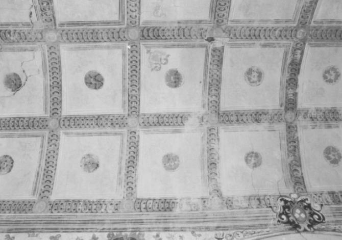 motivi decorativi a cassettoni con rosette (dipinto) - ambito feltrino (sec. XVII)