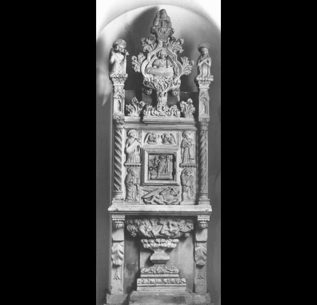 Quattro Evangelisti/ Arcangelo Gabriele e Madonna Annunciata/ Dio padre benedicente (armadietto per oli santi) - ambito bellunese (sec. XV)