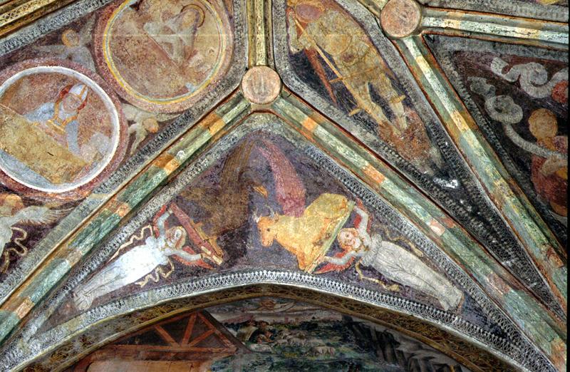 angeli che sorreggono i simboli degli Evangelisti Giovanni e Luca (dipinto, elemento d'insieme) di Gianfrancesco Da Tolmezzo - ambito veneto (sec. XV)