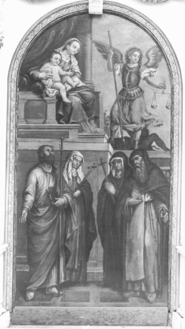 Madonna con Bambino San Gabriele Arcangelo e Santi (pala d'altare) - ambito veneto (primo quarto sec. XVII)