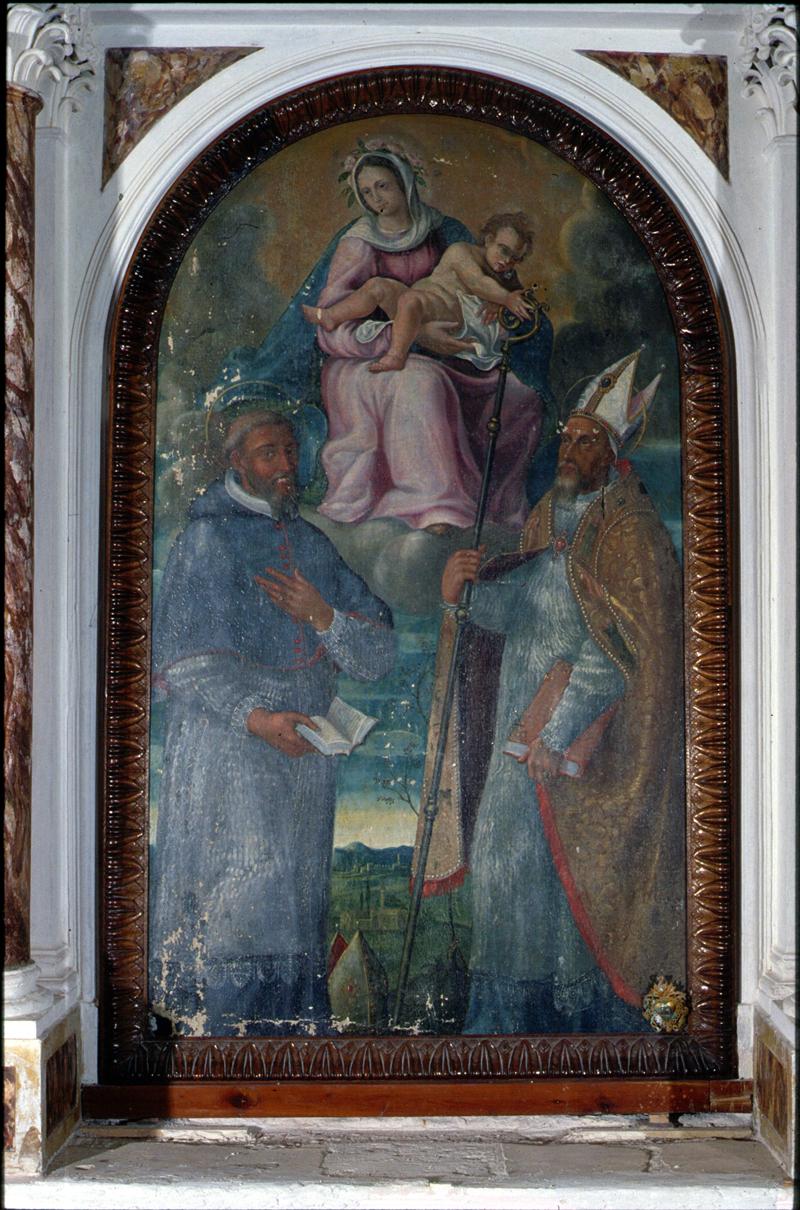 Madonna con Bambino tra San Siro e San Carlo Borromeo [?] (dipinto) di Falce Domenico - ambito veneto (sec. XVII)
