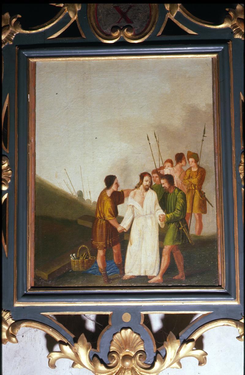 stazione X: Gesù spogliato e abbeverato di fiele (dipinto) di Caffi Ippolito - ambito veneto (sec. XIX)