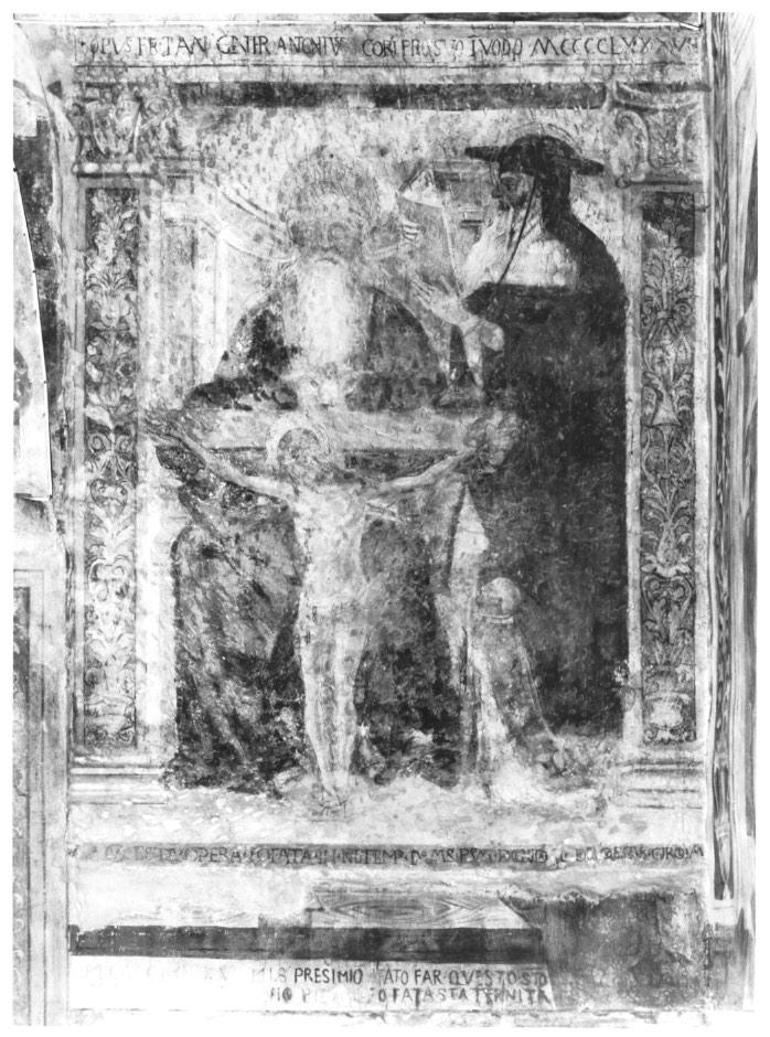 Trinità con San Girolamo e devoto (dipinto) di Zago Antonio, Gner Antonio (sec. XV)