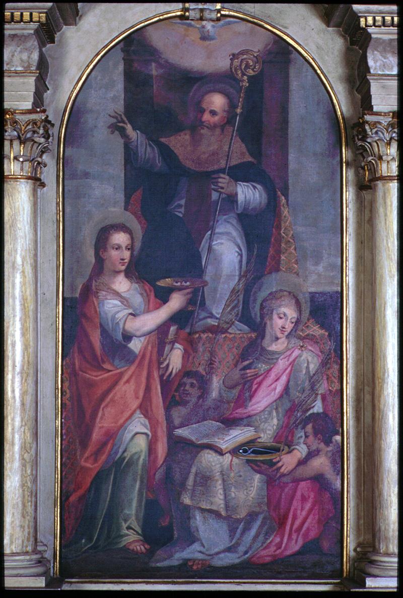 Sant'Antonio Abate con Santa Lucia e Sant'Apollonia (dipinto) - ambito veneto (sec. XVI)
