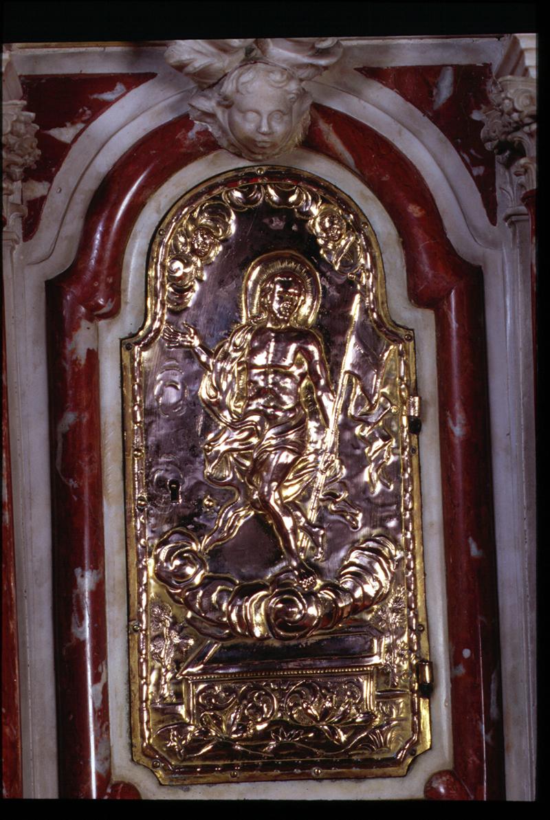 Cristo risorto benedicente (sportello di tabernacolo, elemento d'insieme) - manifattura veneta (sec. XVIII)