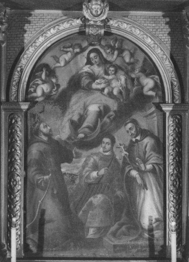Madonna con Bambino in gloria/ San Lorenzo/ San Francesco/ San Carlo Borromeo (dipinto) di Michieli Andrea detto Andrea Vicentino (attribuito) (seconda metà sec. XVI)
