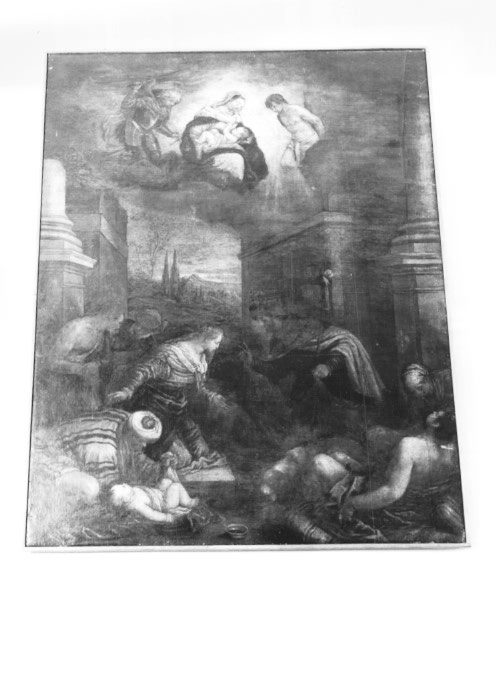 Madonna con Bambino tra i Santi Michele e Sebastiano, ai pie di San Rocco e Santa Caterina tra gli appestati (dipinto) - ambito veneto (sec. XVI)