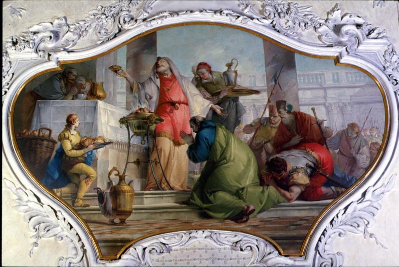 Melchisedek offre il pane e il vino nel calice (dipinto) di Zugno Francesco (attribuito) - ambito veneto (sec. XVIII)