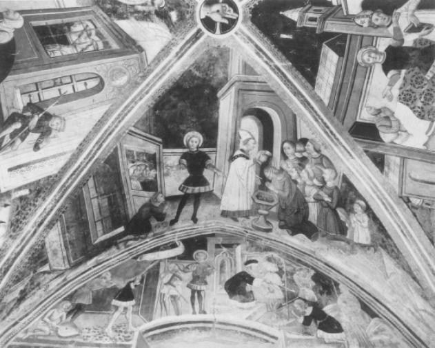 battesimo di Zoe moglie del carceriere (dipinto) di Vivarini Antonio (cerchia) (seconda metà sec. XV)