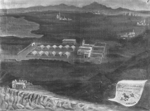 veduta dell' Eremo Camaldolese di S. Pietro di Monte Conero di Ancona (dipinto) - ambito veneto (sec. XVIII)