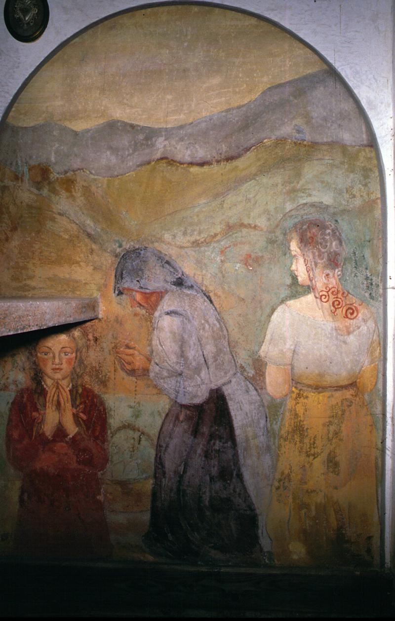 Uomini in preghiera (dipinto) di Protti Giocondo - ambito veneto (sec. XX)