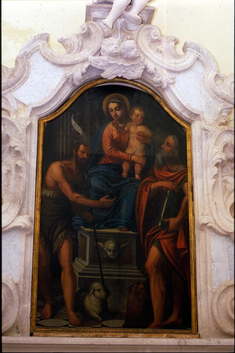 Madonna in trono e santi (dipinto) di Damini Pietro (attribuito) - ambito veneto (sec. XVII)