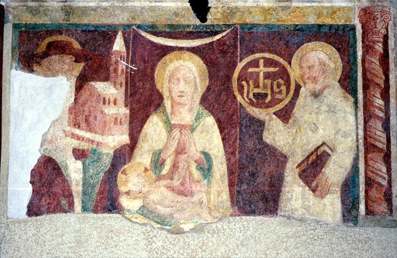 Madonna con Bambino tra Santi (dipinto) di Giovanni Antonio da Meschio (attribuito) - ambito veneto (sec. XV)