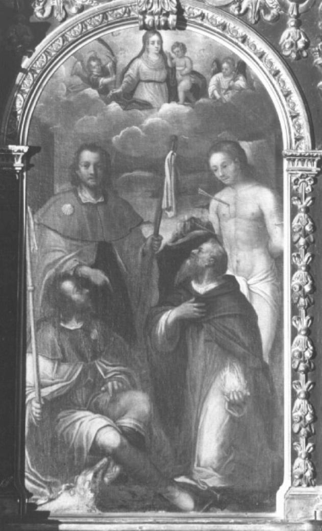 Madonna con Gesù Bambino, San Rocco, San Sebastia- no, Sant'Antonio Abate (dipinto) - ambito veneto (sec. XVII)