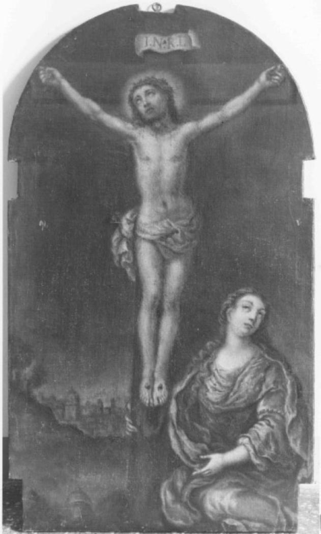 Cristo crocifisso e una pia donna (dipinto) di Dall'Oglio Egidio (attribuito) - ambito veneto (sec. XVIII)