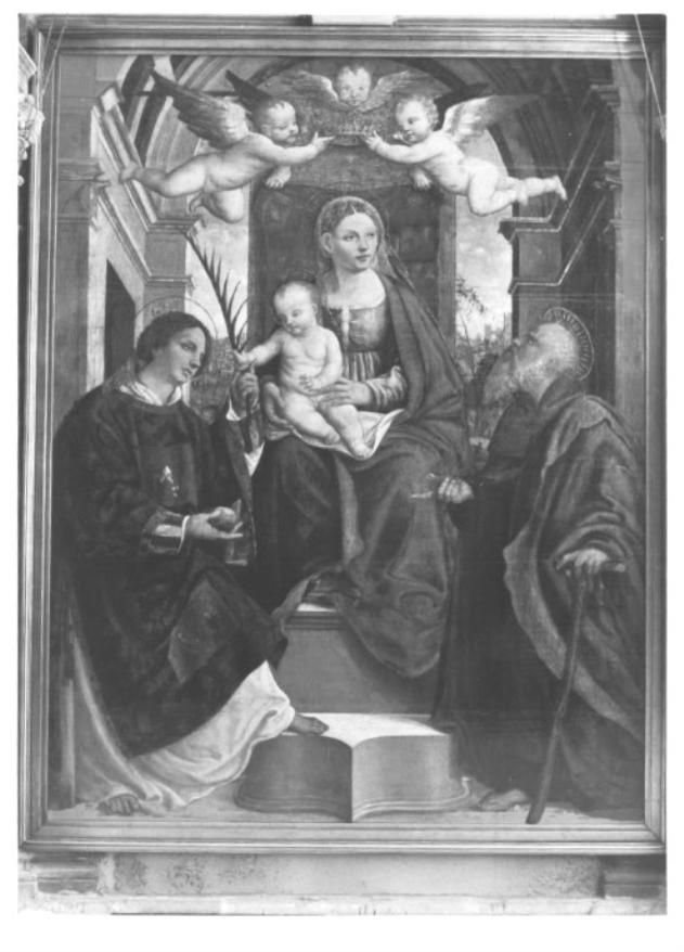 Madonna in trono tra Santo Stefano e Sant'Antonio Abate (dipinto) - ambito veneto (prima metà sec. XVI)