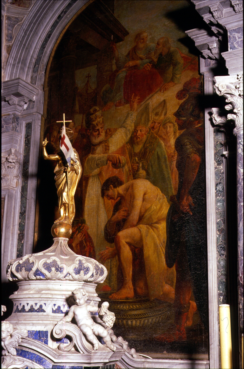 San Silvestro battezza l'imperatore Costantino (dipinto) di Guaranda Vincenzo (attribuito) - ambito veneto (sec. XVIII)