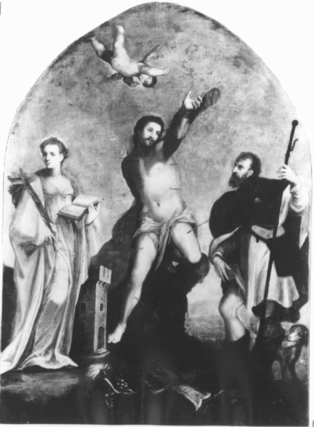 San Sebastiano tra Santa Barbara e San Rocco (dipinto) di Toeput Ludovico Detto Pozzoserrato (sec. XVII)