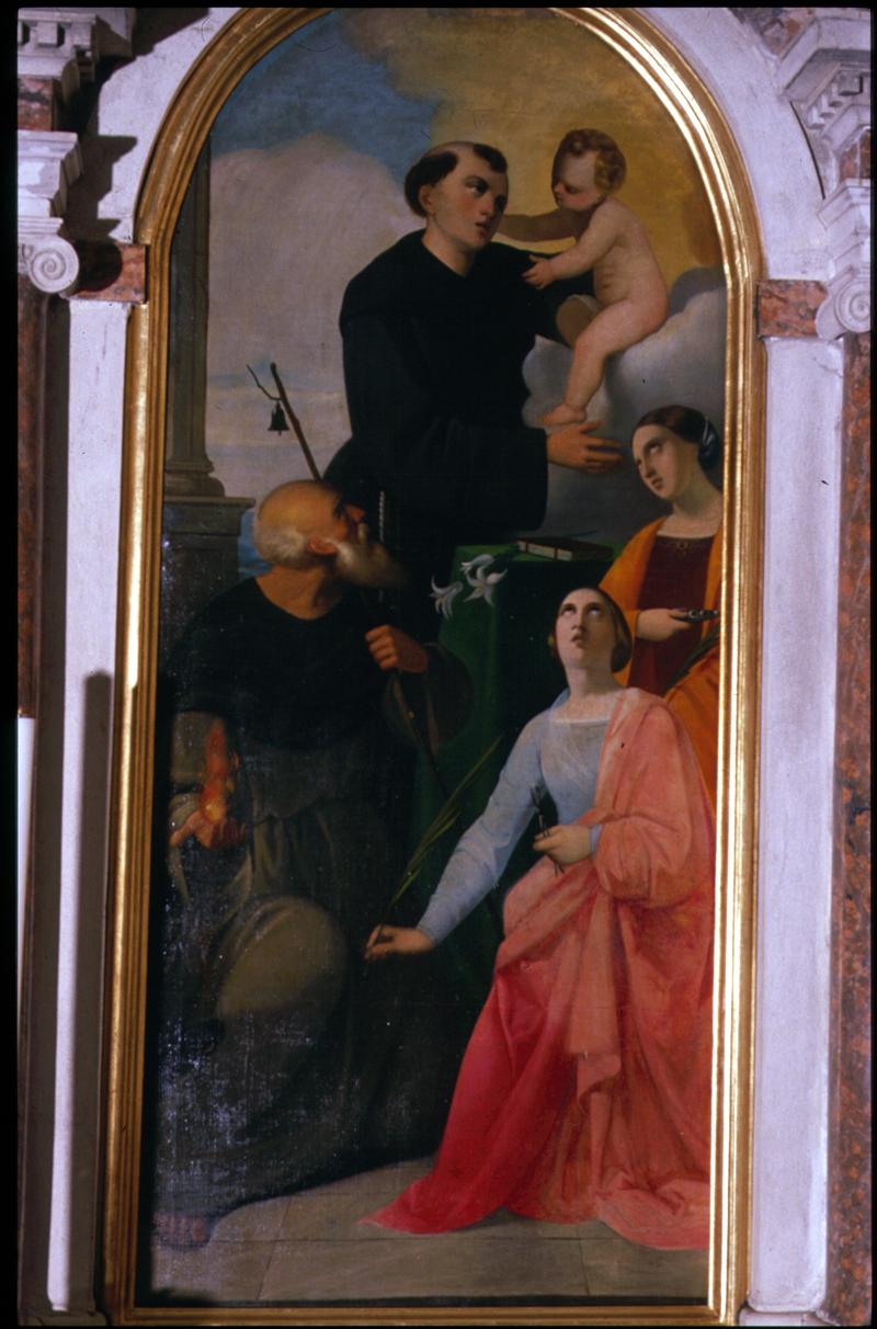 Sant'Antonio con i Santi Antonio Abate, Lucia ed Apollonia (dipinto) - bottega veneta (sec. XIX)