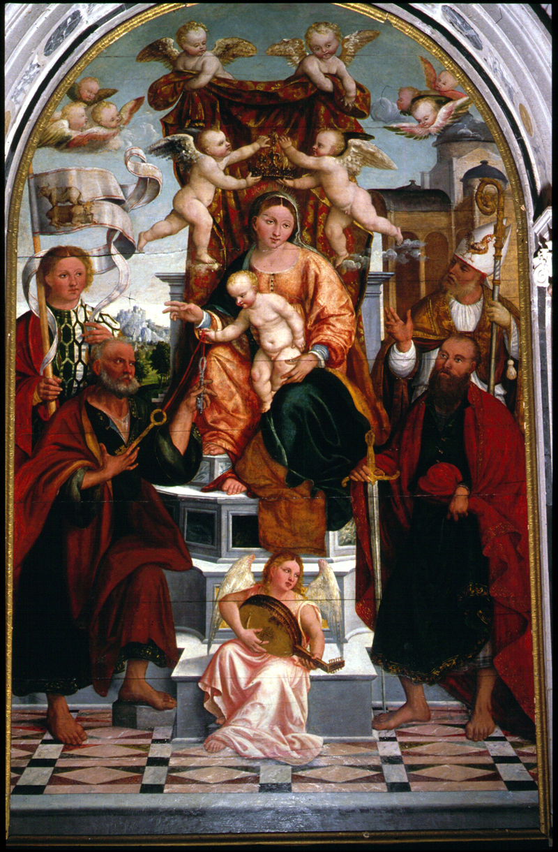 Madonna in trono (dipinto) di Francesco Da Milano (attribuito) - ambito veneto (sec. XVI)