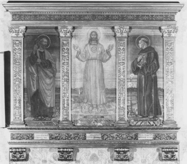 Sacro cuore di Gesù con San Giuseppe e Sant'Antonio da Padova (trittico) di Zamboni Angelo (sec. XX)
