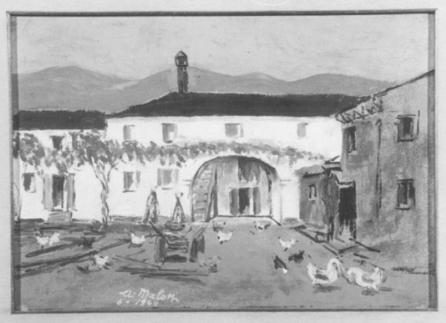 fattoria con animali (dipinto) di Malossi Arturo - ambito trevigiano (sec. XX)