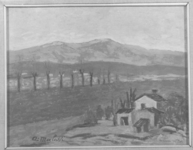 paesaggio con fattoria (dipinto) di Malossi Arturo - ambito trevigiano (sec. XX)