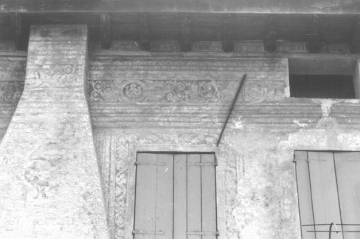 Motivi decorativi a melagrane e sirene (dipinto) - ambito trevigiano (seconda metà sec. XV)