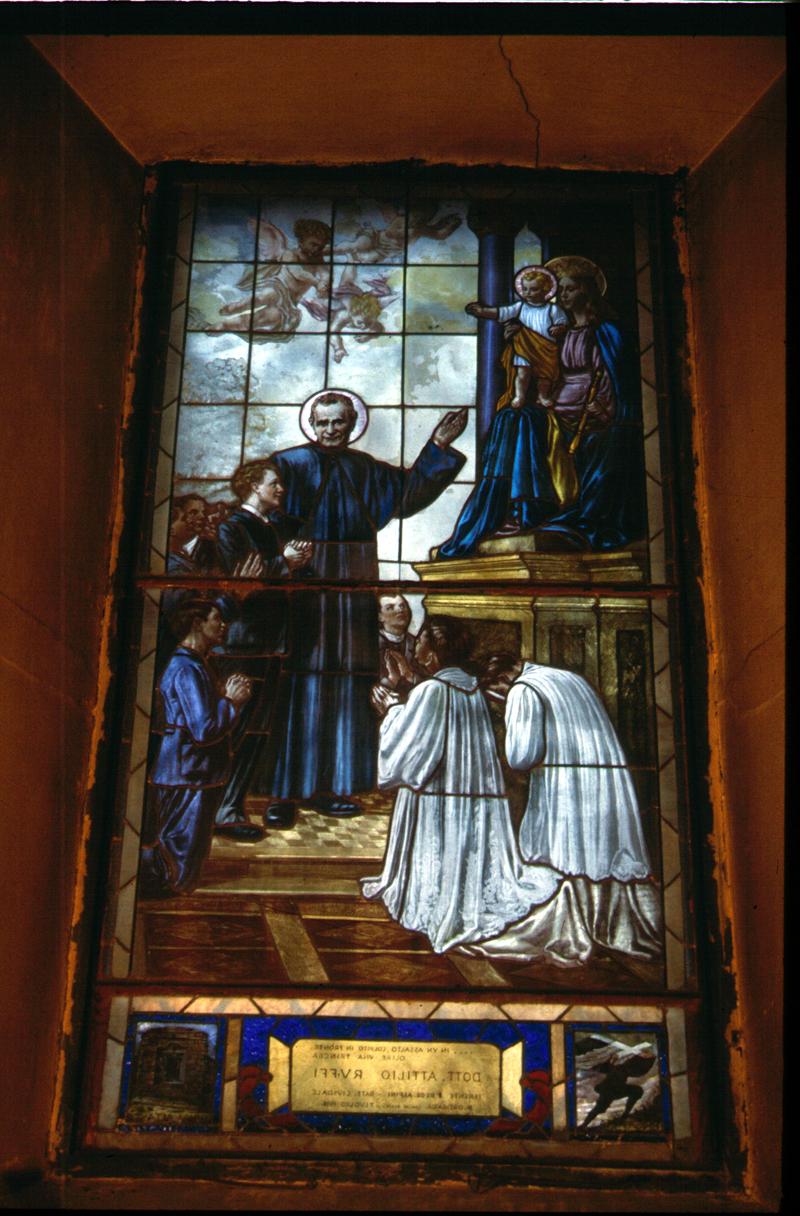 San Giovanni in Bosco tra i ragazzi (vetrata) di Jorgher (attribuito) - ambito veneto (sec. XX)