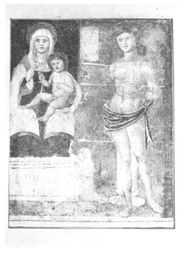 Madonna in trono con Bambino/ San Sebastiano (dipinto) - ambito veneto (sec. XVI)