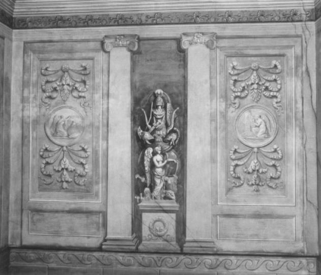 motivi decorativi con medaglioni e figure femmi- nili allegoriche della Fa ma (dipinto) di Bevilacqua Giovanni Carlo, Borsato Giuseppe (sec. XIX)