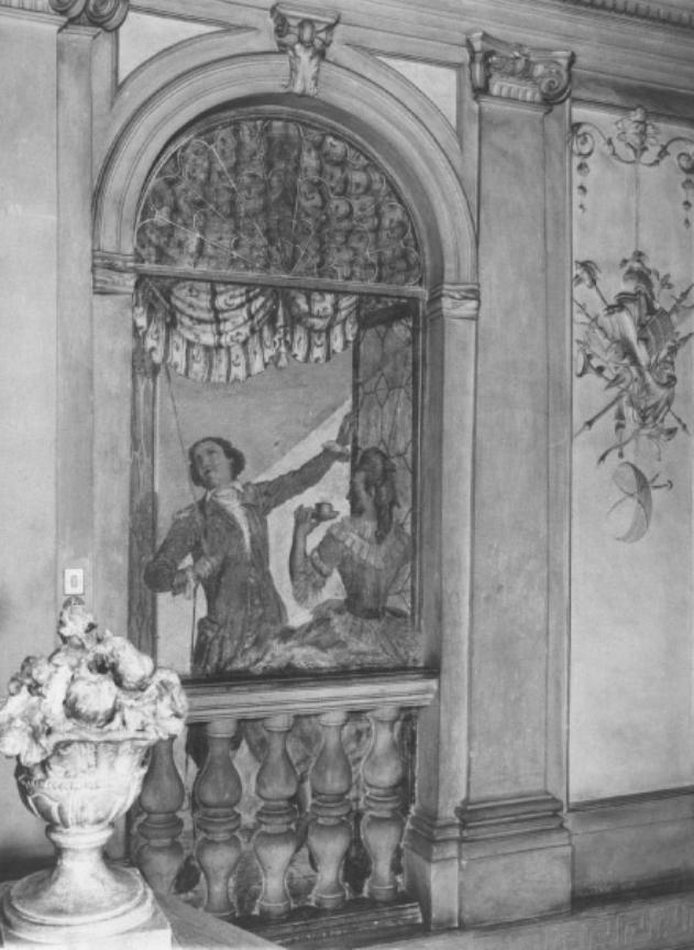 dame e cavalieri alla finestra/ Apollo sul carro e le stagioni (dipinto, ciclo) - ambito veneto (sec. XVIII)