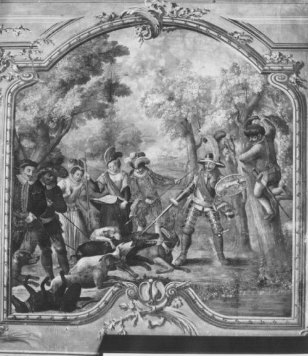 Don Chisciotte e la caccia al cinghiale (dipinto) - ambito veneto (sec. XVIII)